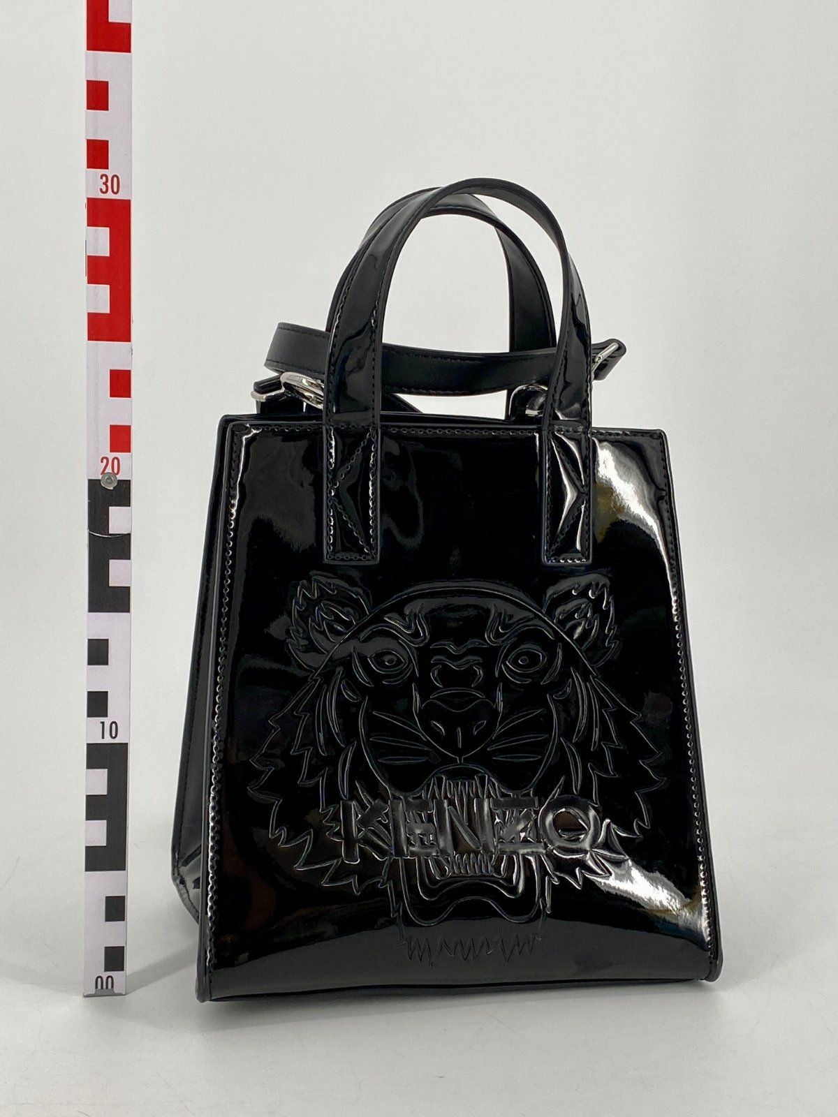 * KENZO PARIS HANDTASCHE UMHÄNGETASCHE TIGER LACKLEDER SCHWARZ