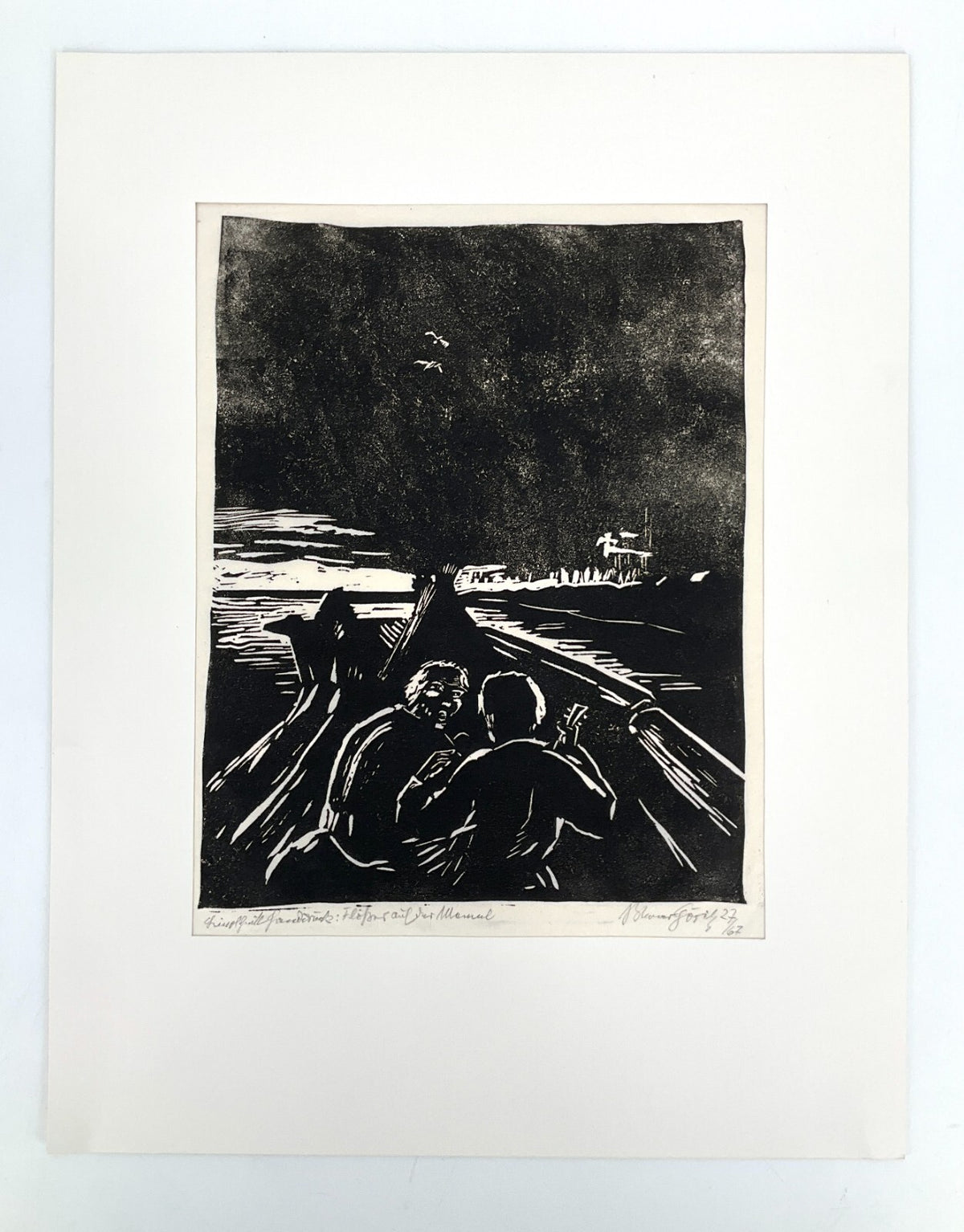 *LINOLSCHNITT WERNER GÖRITZ FLÖßER AUF DER MEMEL HANDSIGNIERT 1927/1967 ORIGINAL