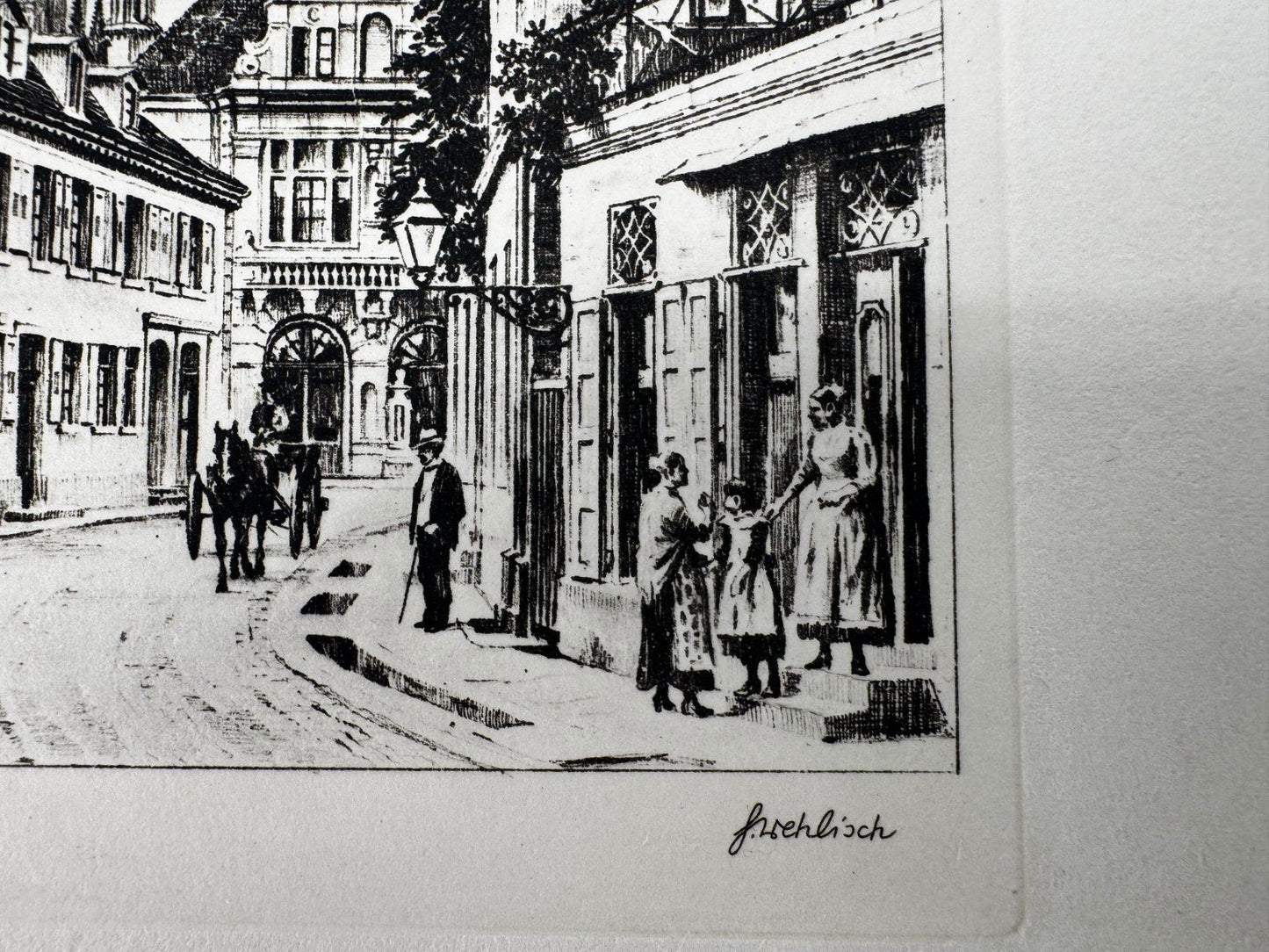* HEINZ WEHLISCH ORIGINAL RADIERUNG BÜHL SCHWANENSTRASSE UM 1905