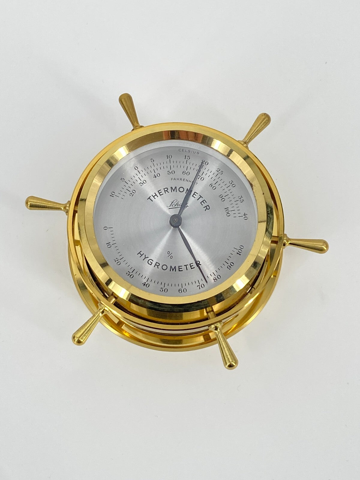 * THERMOMETER HYGROMETER SCHATZ WETTERMESSINSTRUMENT MESSING STEUERRAD VINTAGE