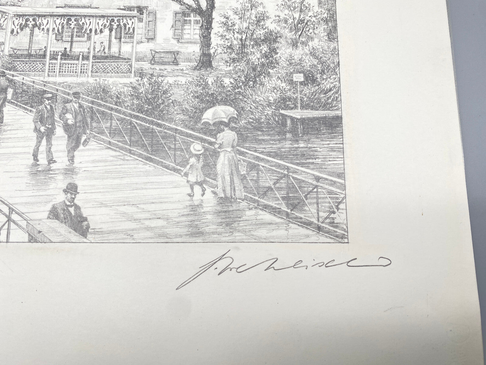 HEINZ WEHLISCH ZEICHNUNG LEICHLINGEN, ALTE WUPPERBRÜCKE HANDSIGNIERT