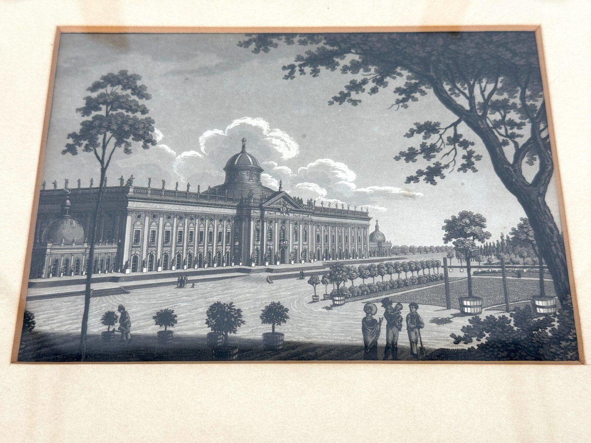 *DRUCKGRAFIK AQUATINTA POTSDAM NEUES PALAIS 1820 ANTIK  SANSSOUCI
