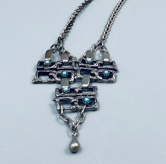 * BRUTALIST KETTE ANHÄNGER MODERNIST HALSKETTE 1970er