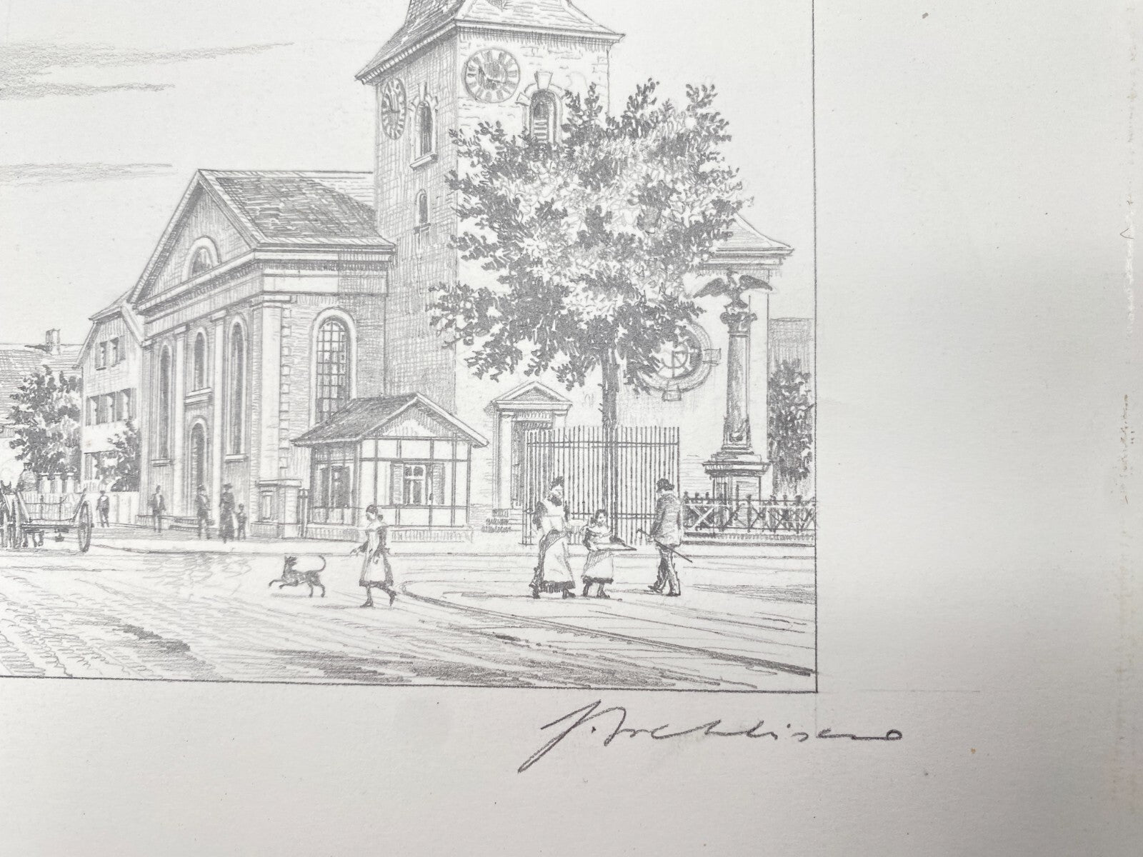 DEUTSCHER KÜNSTLER HEINZ WEHLISCH ZEICHNUNG OPPAU KIRCHENSTRAßE 1905 HANDSIGNIER