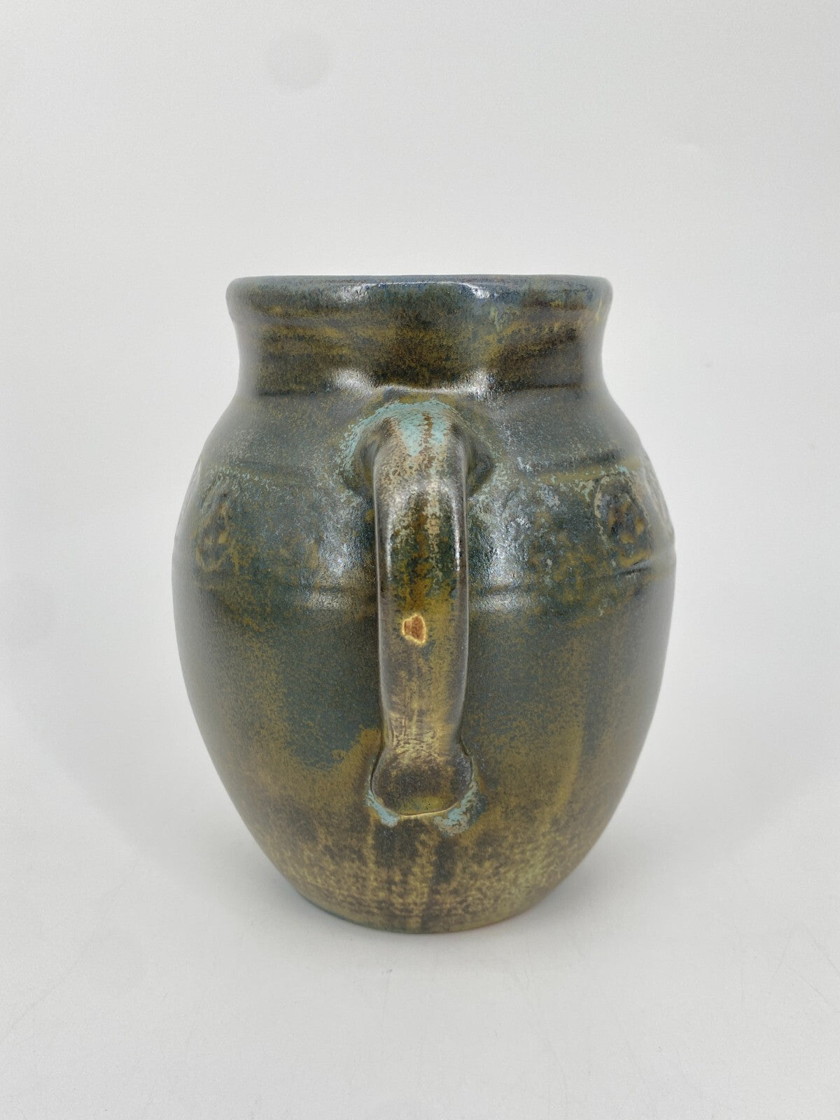 * STUDIO KERAMIK HENKEL VASE AMPHORE KRUG GEFÄß GRÜN BRAUN 15,5CM VINTAGE