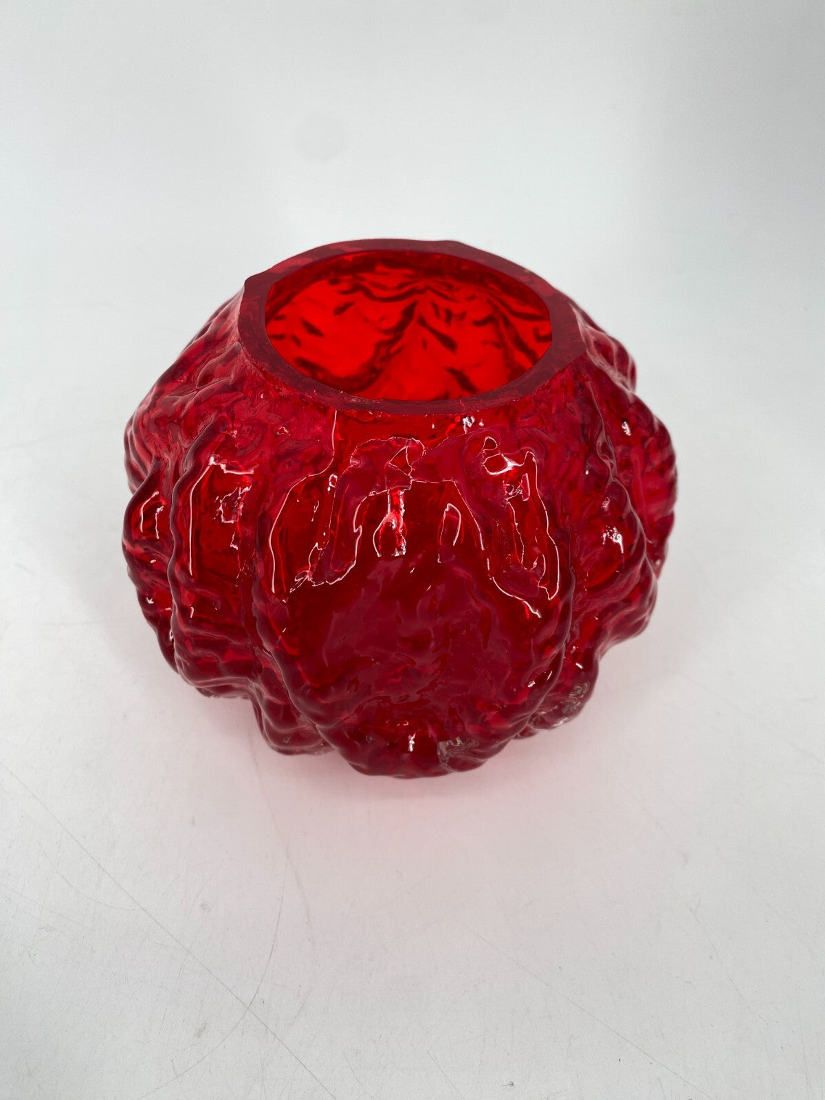 * VASE INGRID GLAS KUGEL KUGELVASE 60ER EISGLAS ROT VINTAGE