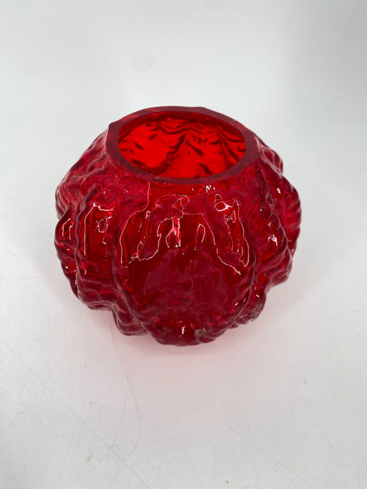 * VASE INGRID GLAS KUGEL KUGELVASE 60ER EISGLAS ROT VINTAGE