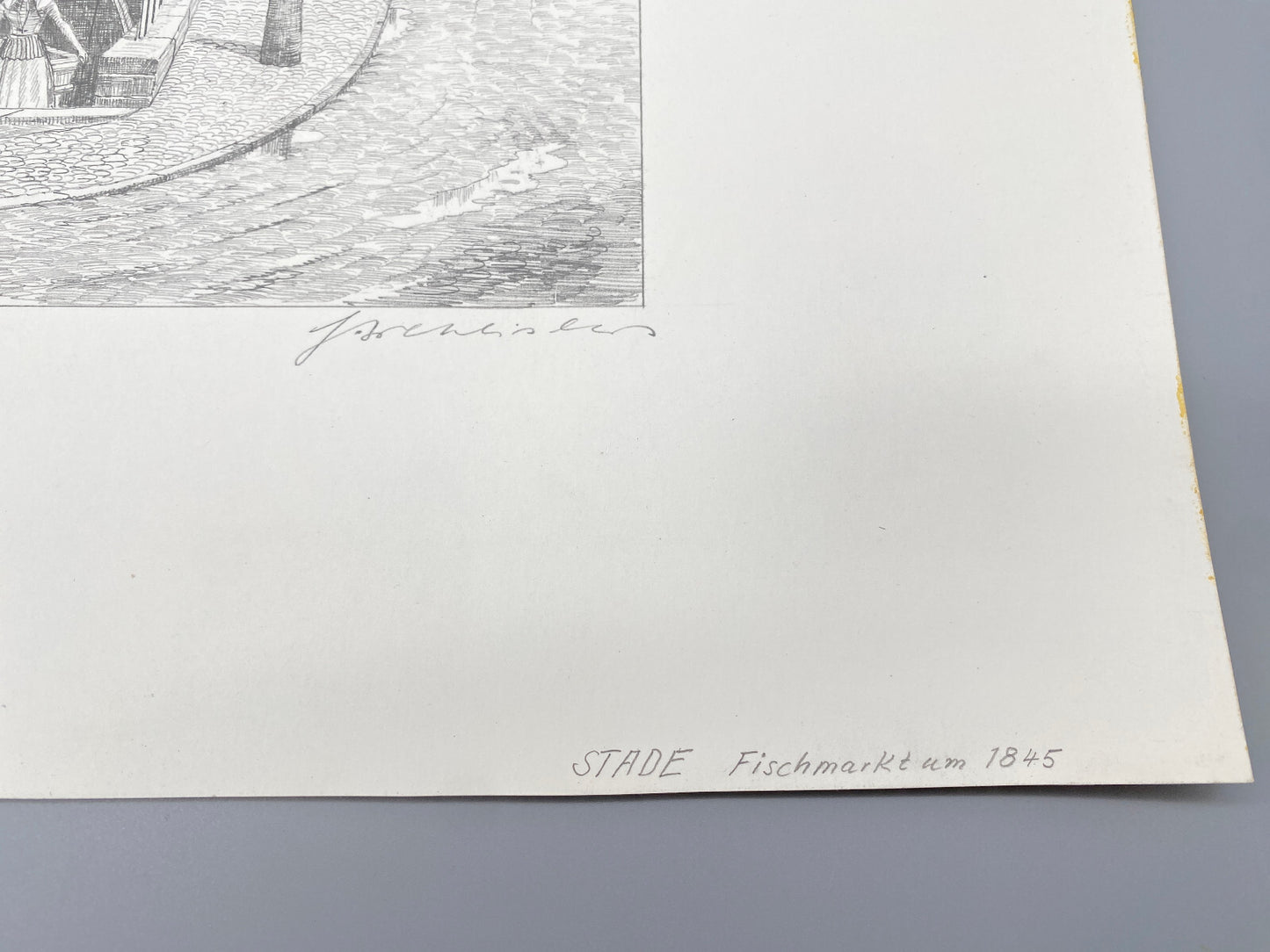 HEINZ WEHLISCH DEUTSCHER KÜNSTLER ZEICHNUNG STADE FISCHMARKT UM 1845 SIGNIERT