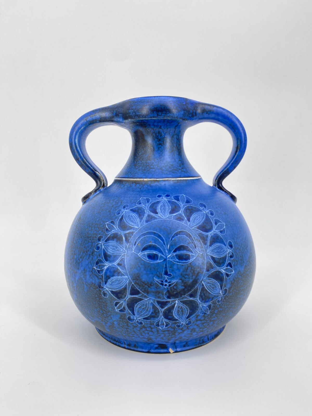 * THOMS HANDARBEIT STUDIO KERAMIK VASE BLAU AMPHORE SONNE MOND 60ER VINTAGE