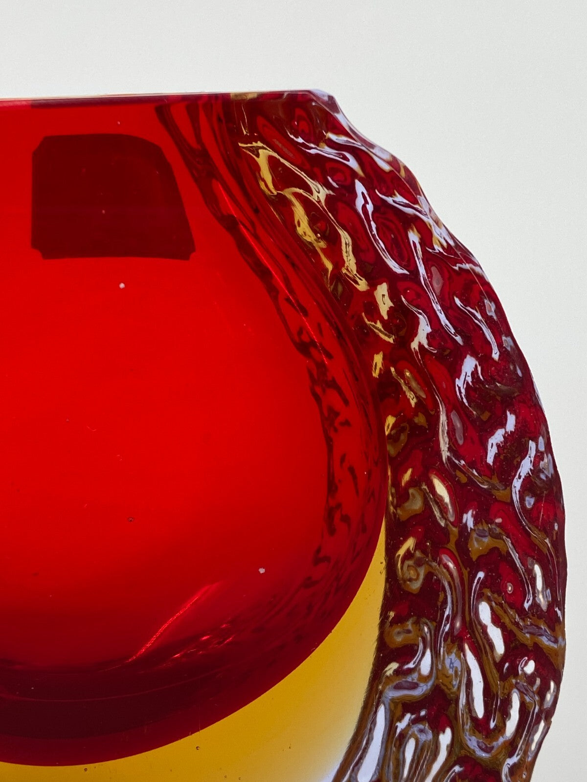 * MID CENTURY DESIGN MURANO GLAS VASE ROT GELB BLEIKRISTALL MANDRUZZATO 13CM