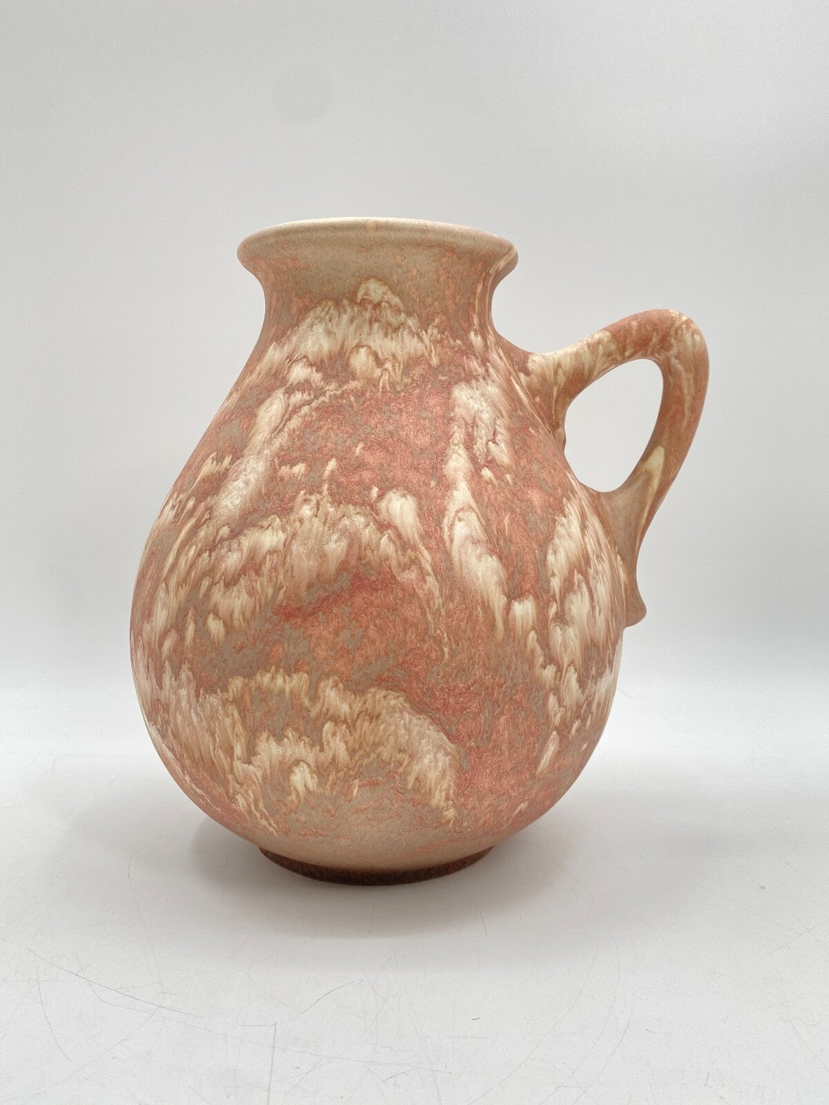 * VASE KERAMIK RUSCHA ART ROSA CREME MARMORIERT SAMT OBERFLÄCHE HENKEL