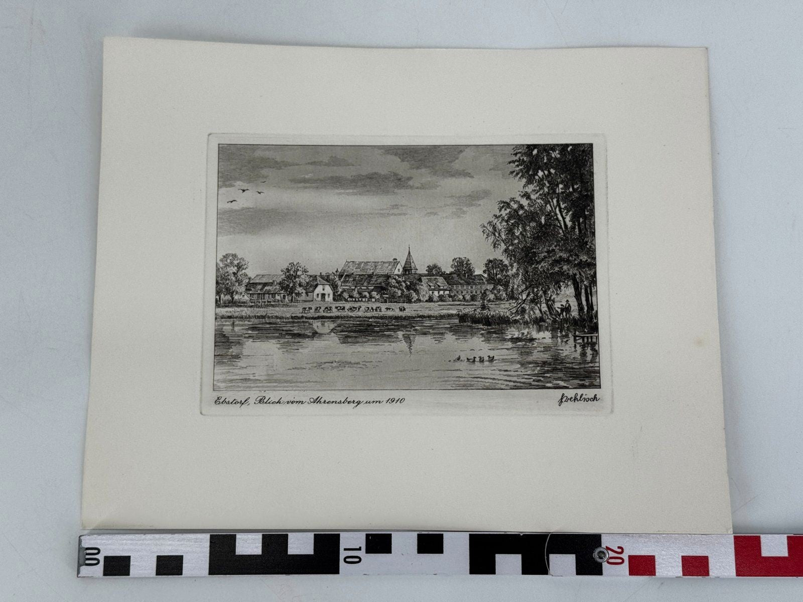 * HEINZ WEHLISCH RADIERUNG EBSTORF BLICK VOM AHRENSBERG UM 1910 