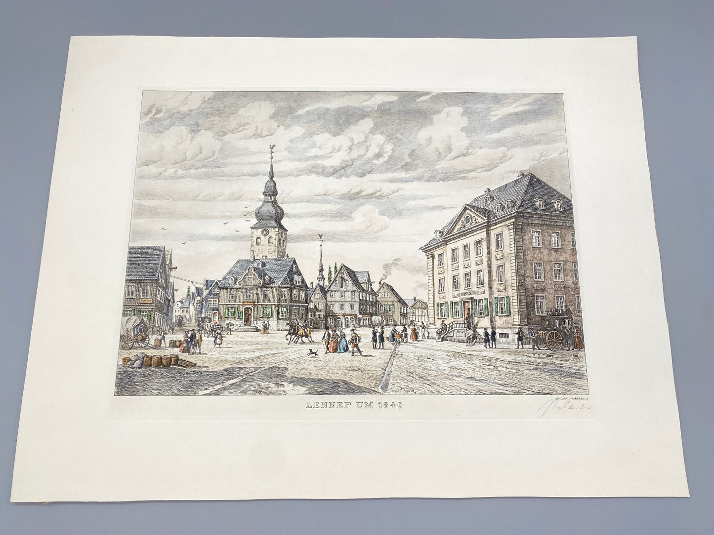 HEINZ WEHLISCH RADIERUNG MARKTPLATZ LENNEP REMSCHEID 1840 HANDSIGNIERT