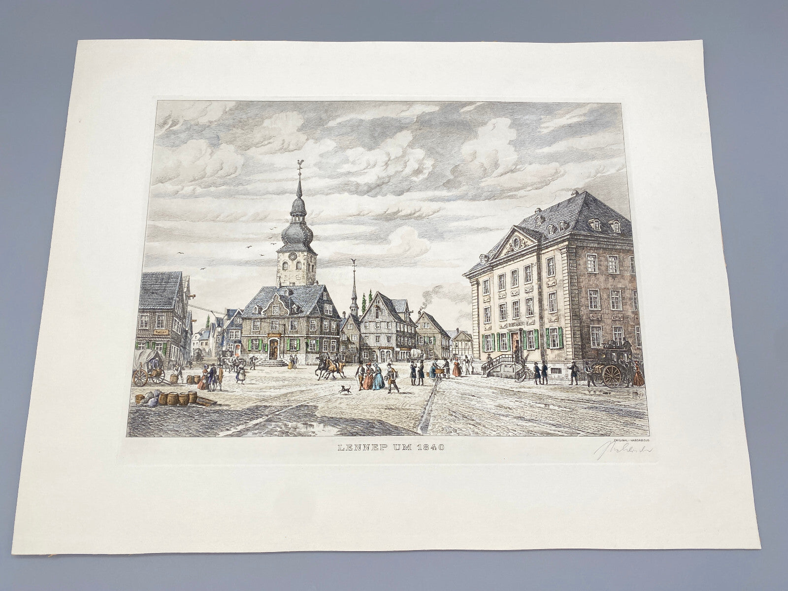 HEINZ WEHLISCH RADIERUNG MARKTPLATZ LENNEP REMSCHEID 1840 HANDSIGNIERT
