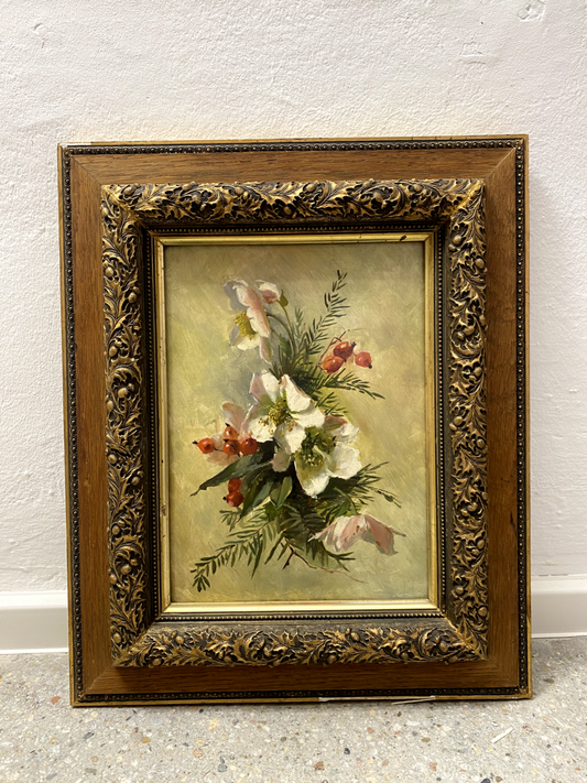 * GEMÄLDE ACRYLGEMÄLDE BLUMENMALEREI BLUMEN BOUQUET BILD VINTAGE RAHMEN