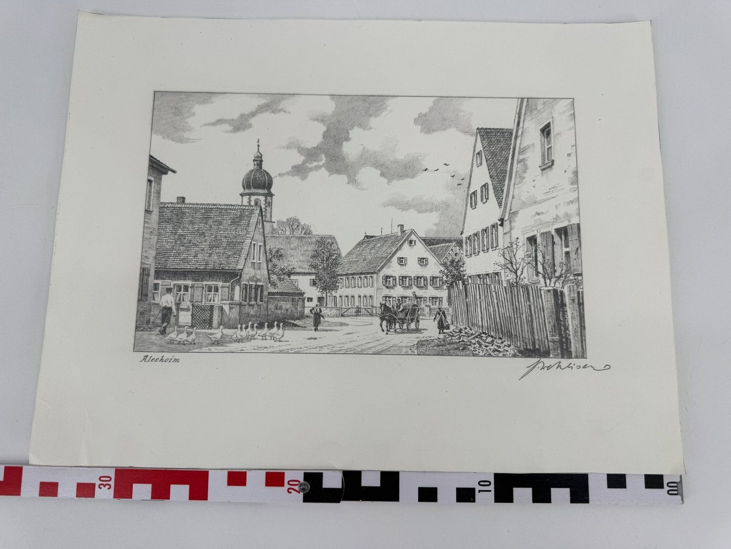 * HEINZ WEHLISCH ZEICHNUNG ALESHEIM UM 1900 ANSICHT SIGNIERT