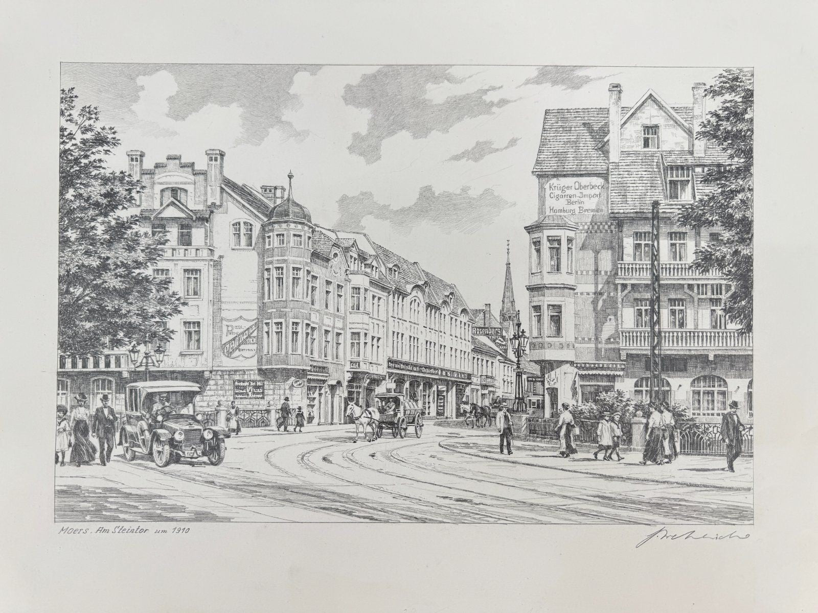 * HEINZ WEHLISCH ZEICHNUNG MOERS AM STEINTOR UM 1910 ANSICHT SIGN
