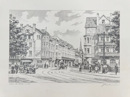 * HEINZ WEHLISCH ZEICHNUNG MOERS AM STEINTOR UM 1910 ANSICHT SIGN