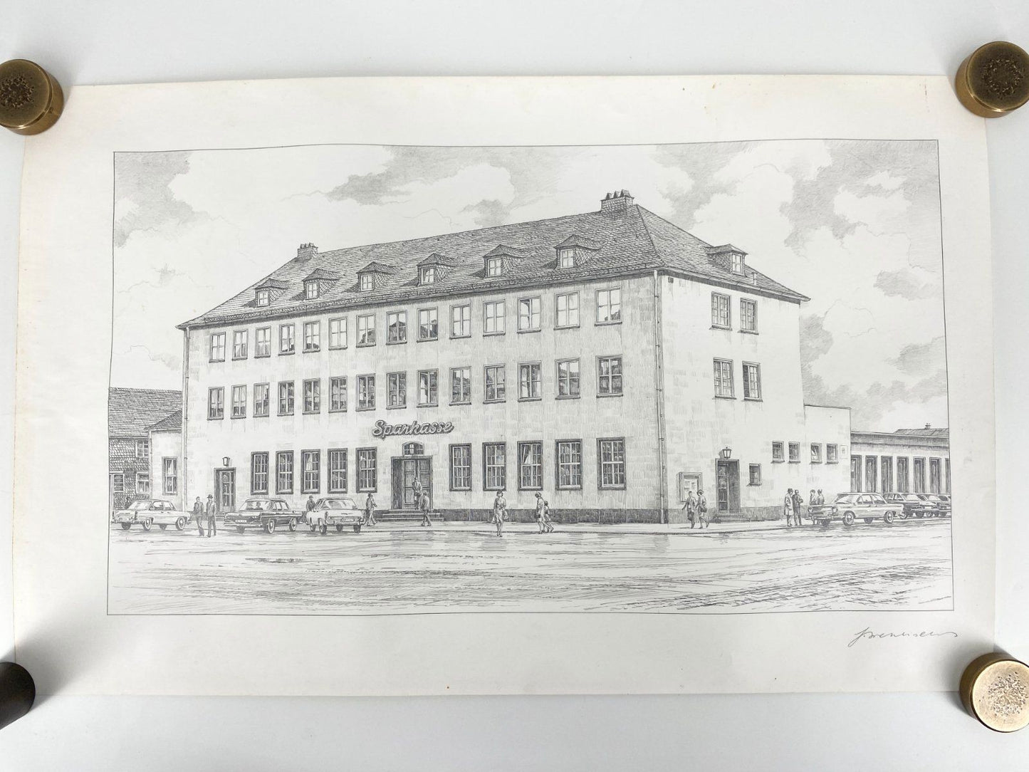 * BLEISTIFT-ZEICHNUNG HEINZ WEHLISCH SPARKASSE WIRTSCHAFTSWUNDER