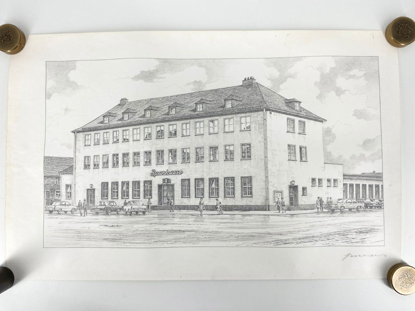 * BLEISTIFT-ZEICHNUNG HEINZ WEHLISCH SPARKASSE WIRTSCHAFTSWUNDER