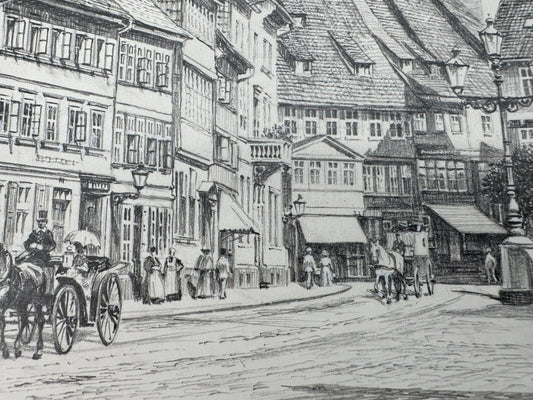 * HEINZ WEHLISCH ZEICHNUNG OSTERODE AM HARZ KORNMARKT 1880 ANSIC