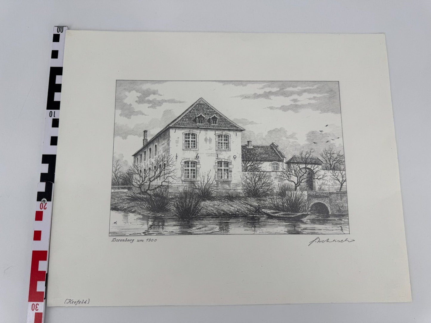 * HEINZ WEHLISCH ZEICHNUNG DORENBURG KREFELD UM 1900 ANSICHT SIGNIERT