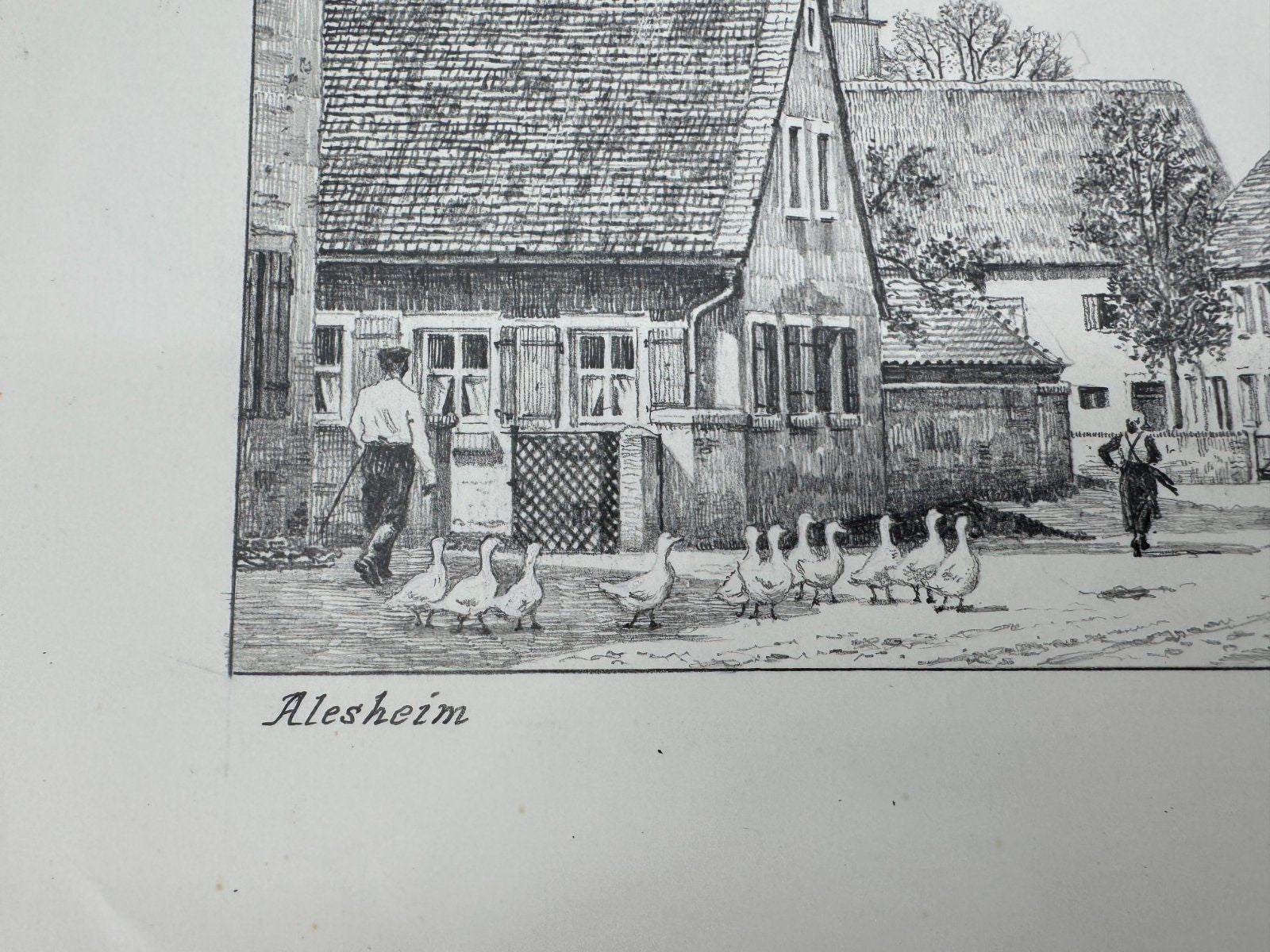 * HEINZ WEHLISCH ZEICHNUNG ALESHEIM UM 1900 ANSICHT SIGNIERT