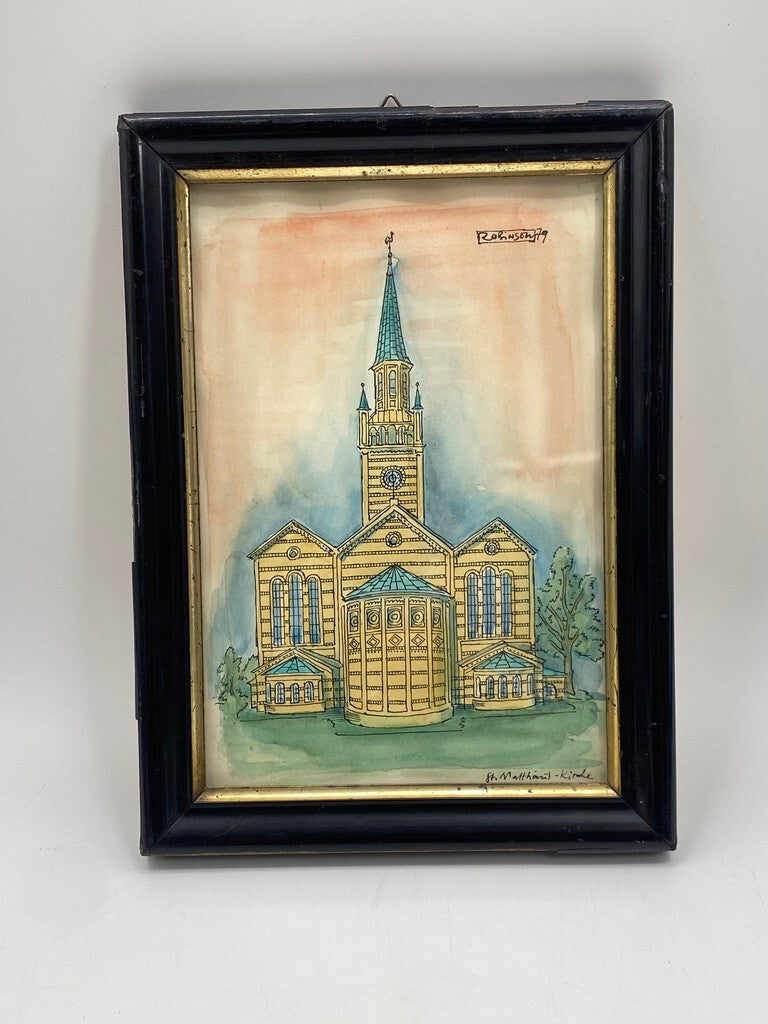 * ZEICHNUNG KOLORIERT BERLIN ST. MATTHÄUS KIRCHE 1979 SIGNIERT ROBINSEN