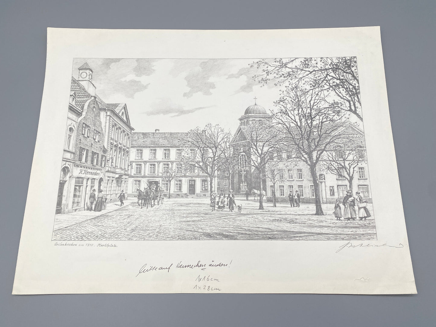 DEUTSCHER KÜNSTLER HEINZ WEHLISCH GEILENKIRCHEN MARKTPLATZ UM 1910 ZEICHNUNG