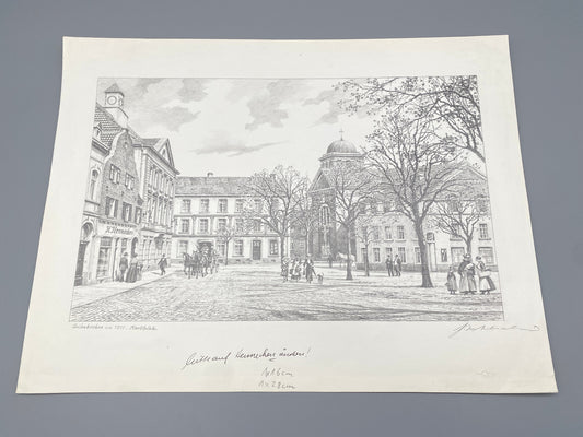 DEUTSCHER KÜNSTLER HEINZ WEHLISCH GEILENKIRCHEN MARKTPLATZ UM 1910 ZEICHNUNG