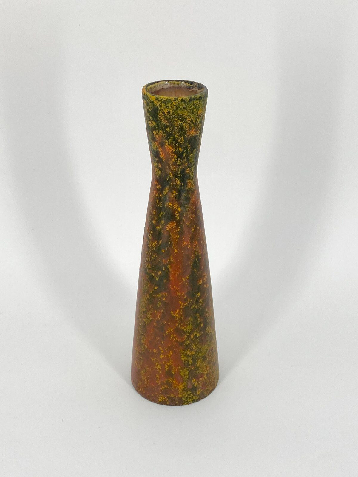 * VASE KERAMIK FAT LAVA GLASUR ROT GRÜN KONKAV VINTAGE