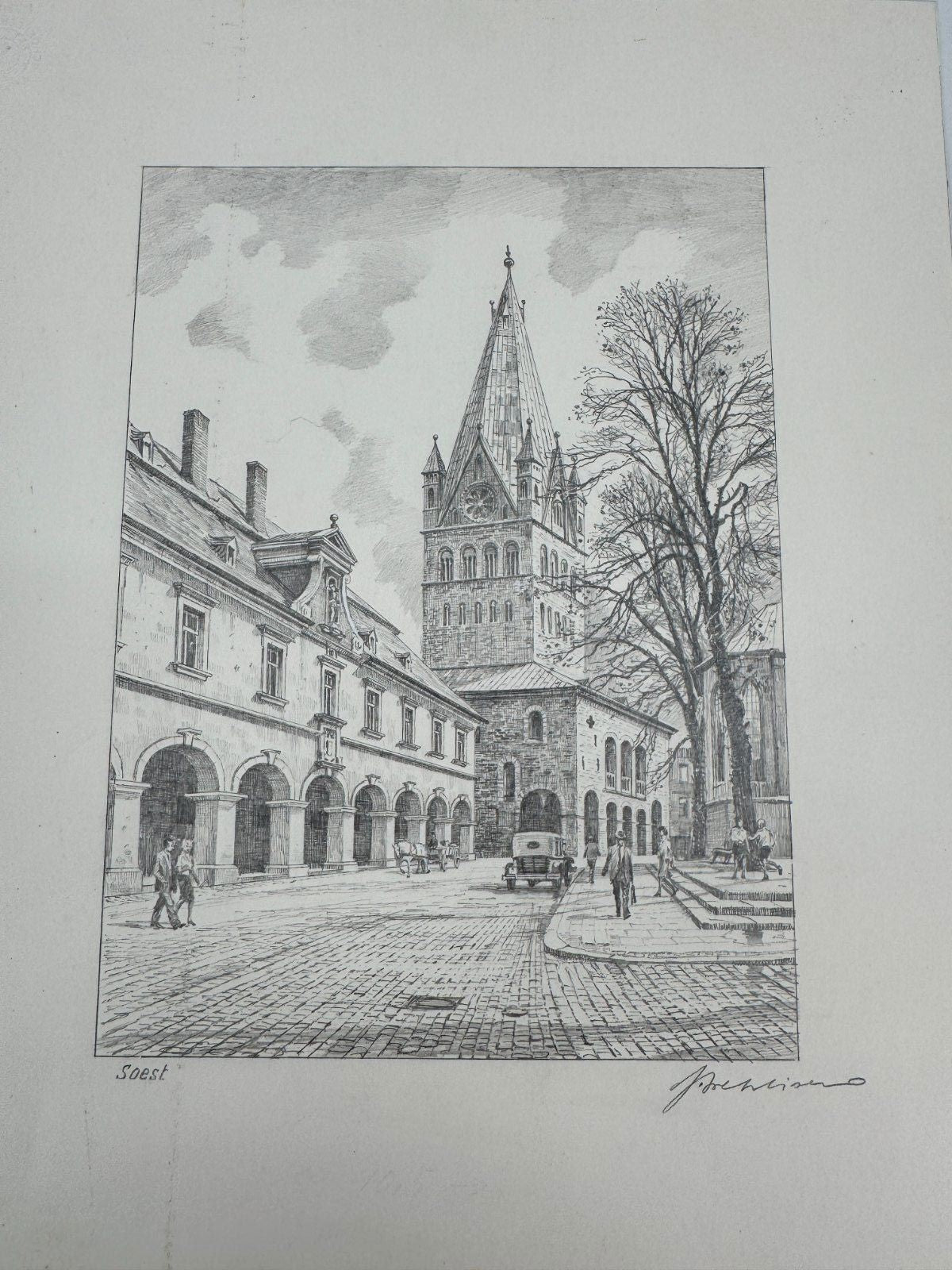 * HEINZ WEHLISCH ZEICHNUNG SOEST SANKT PATROKLI ANSICHT SIGNIERT