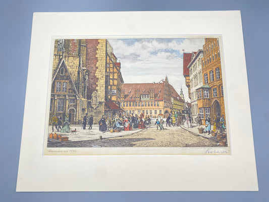 DEUTSCHER KÜNSTLER HEINZ WEHLISCH HANNOVER UM 1840 FARBRADIERUNG HANDSIGNIERT