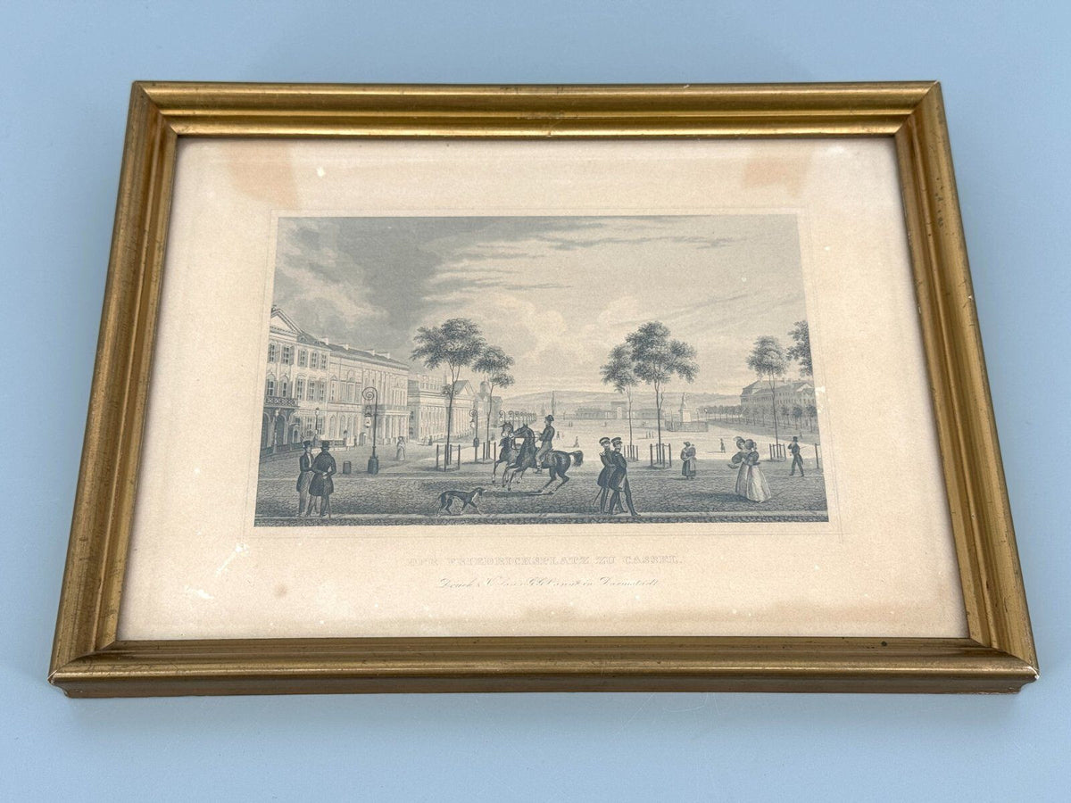 *STAHLSTICH KASSEL FRIEDRICHSPLATZ ANTIK GERAHMT DRUCKGRAFIK 1850
