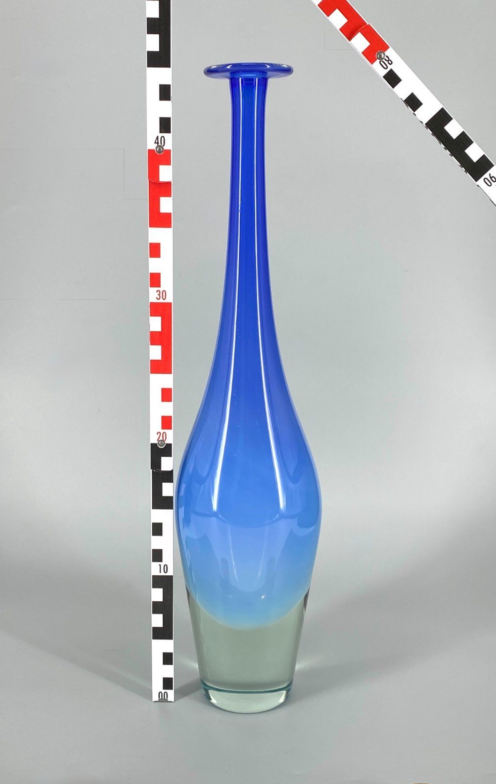 *GLASVASE MURANOGLAS VINTAGE LÄNGLICH 45CM AZURBLAU SPEKTAKULÄR