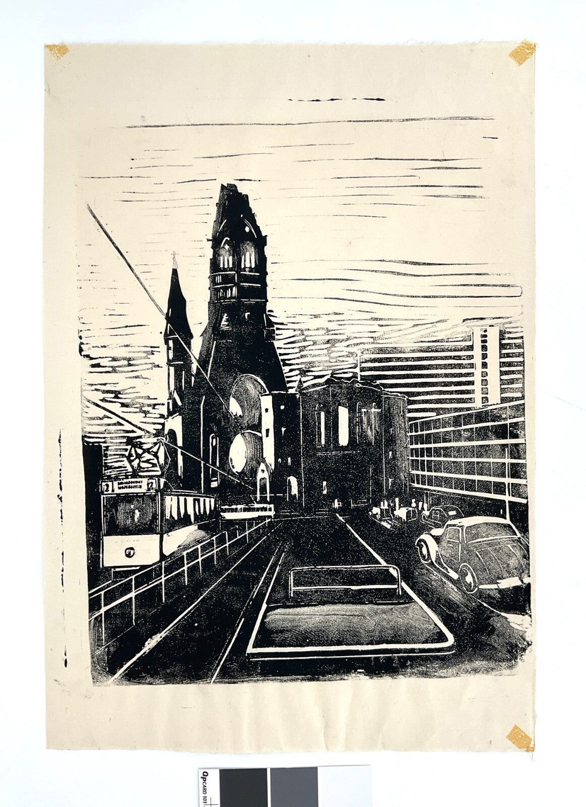 *LINOLSCHNITT WALTER KALOT BERLIN BREITSCHEIDPLATZ ZOO 1956 ORIGINAL EXPRESSIONI