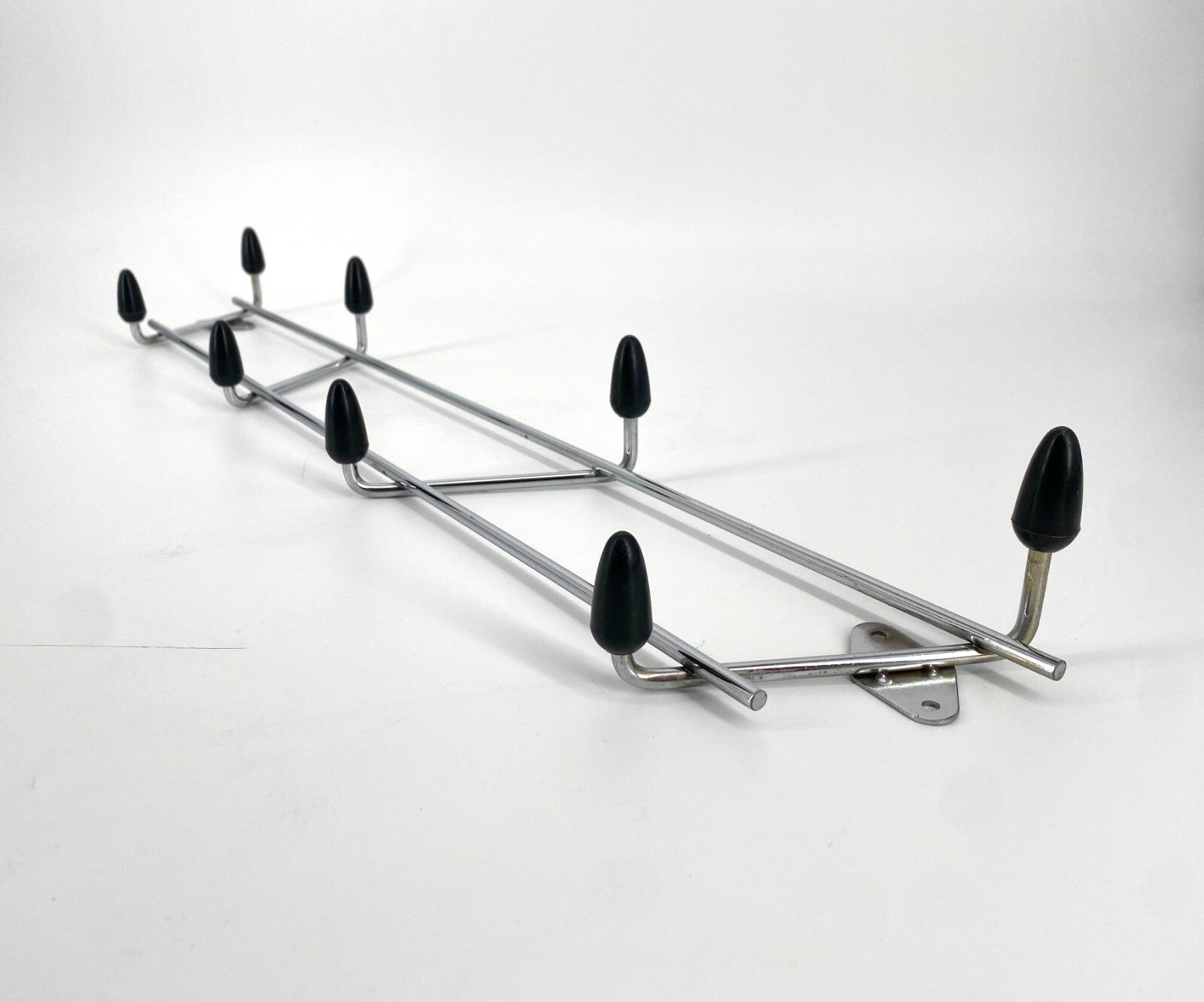 *GARDEROBE HAKENLEISTE 8 HAKEN VERCHROMT SCHWARZ MID CENTURY VINTAGE