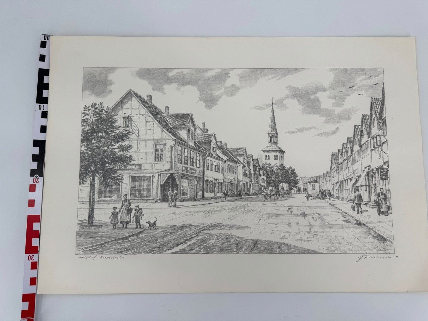 * HEINZ WEHLISCH ZEICHNUNG BURGDORF MARKTSTRAßE ANSICHT SIGNIERT