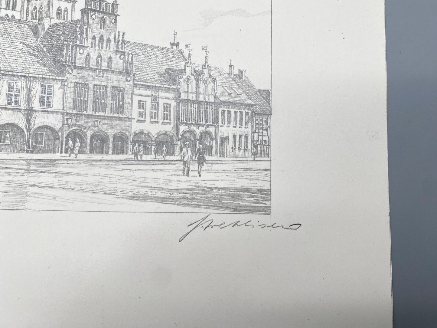 DEUTSCHER KÜNSTLER HEINZ WEHLISCH ZEICHNUNG LEMGO MARKTPLATZ HANDSIGNIERT