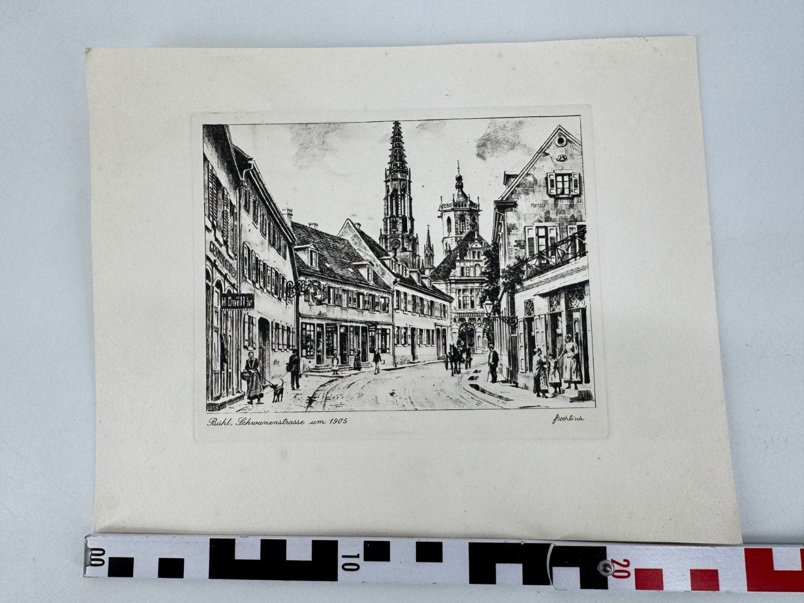 * HEINZ WEHLISCH ORIGINAL RADIERUNG BÜHL SCHWANENSTRASSE UM 1905