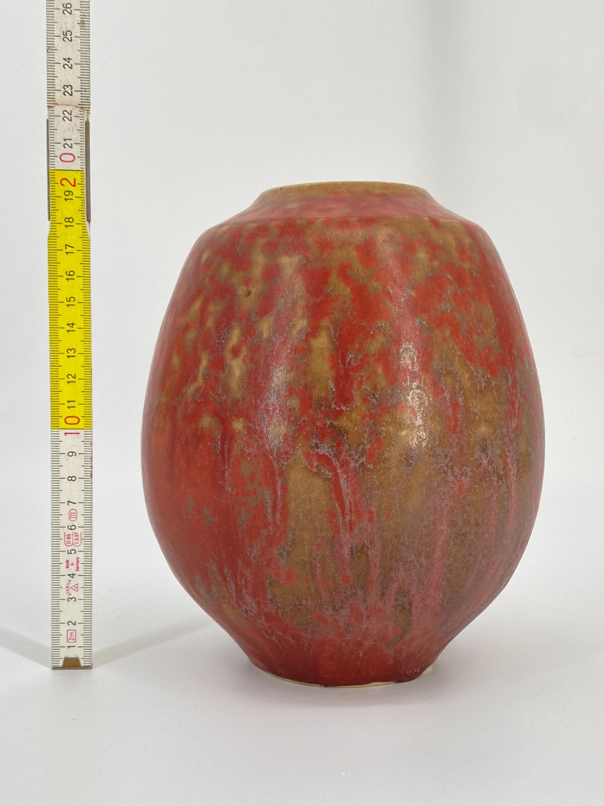 * VASE HORST SEIFERT OVAL KUGEL ROT MID CENTURY SIGNIERT KERAMIK KUNST VINTAGE