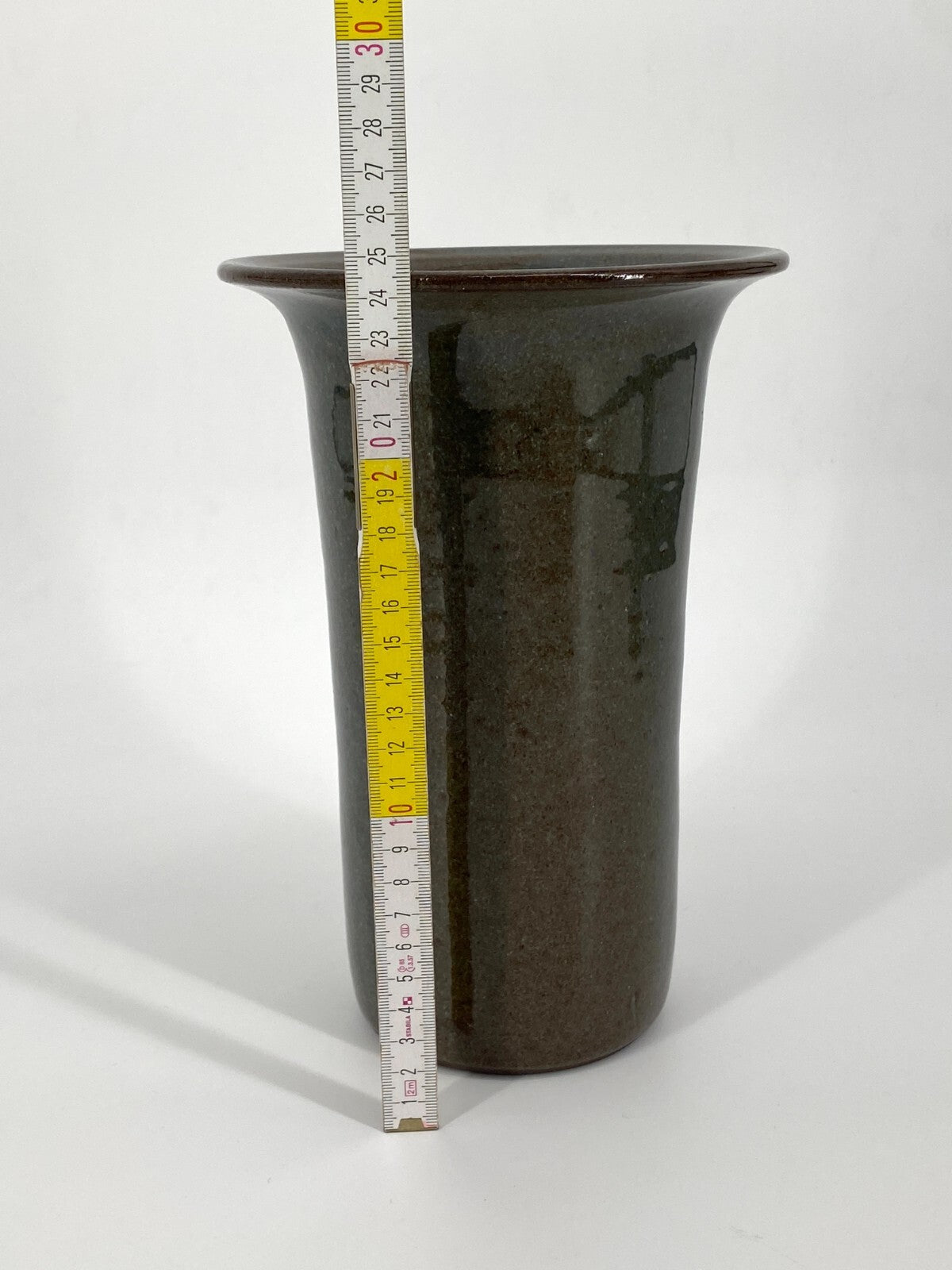 * STUDIO KERAMIK KELCH VASE BRAUN GRÜN 24,5CM MID CENTURY VINTAGE DANISH