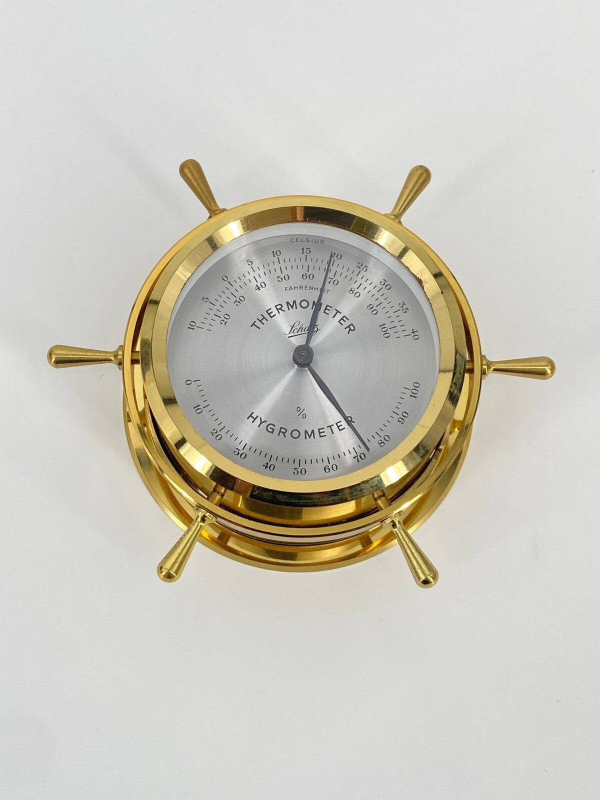 * THERMOMETER HYGROMETER SCHATZ WETTERMESSINSTRUMENT MESSING STEUERRAD VINTAGE