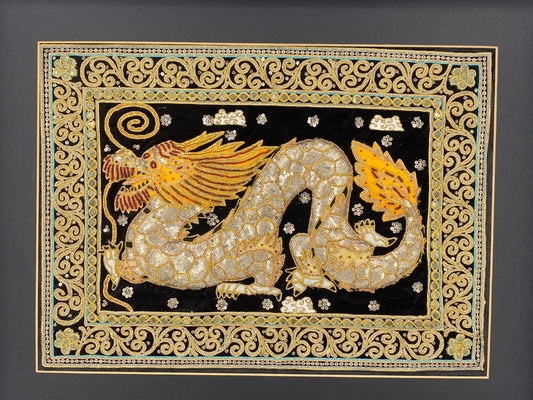 * WANDTEPPICH  KALAGA DRACHE BURMESISCHER BEHANG STICKEREI BURMA ASIEN VINTAGE