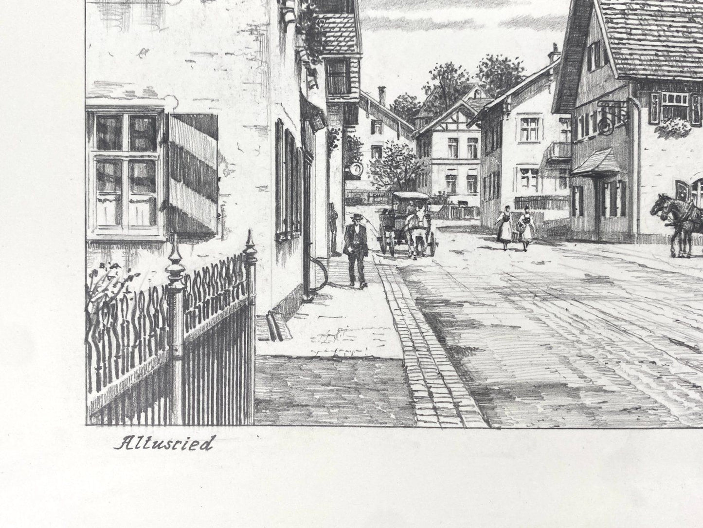* HEINZ WEHLISCH ZEICHNUNG ALTUSRIED OBERALLGÄU ANSICHT SIGNIERT