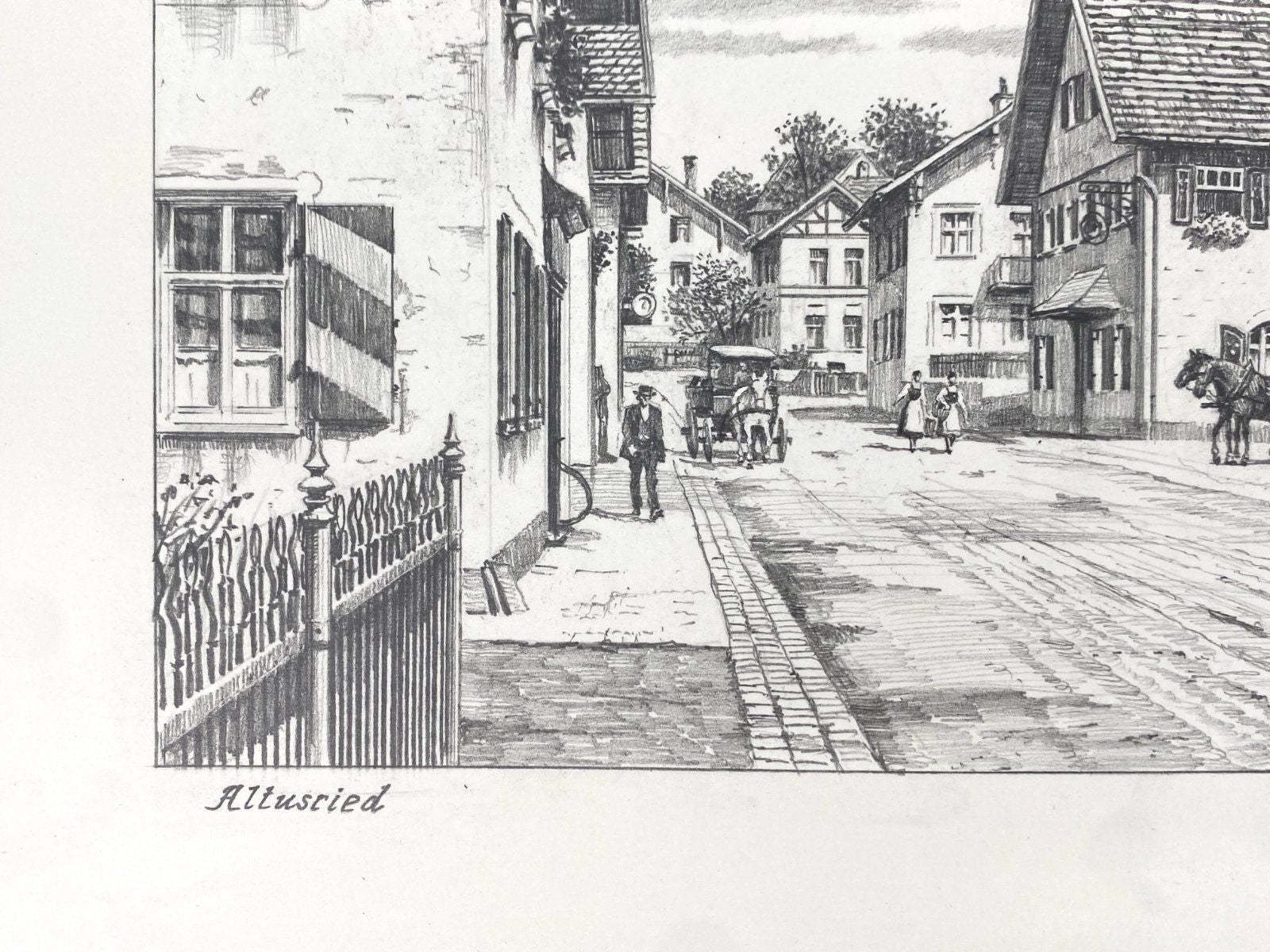* HEINZ WEHLISCH ZEICHNUNG ALTUSRIED OBERALLGÄU ANSICHT SIGNIERT