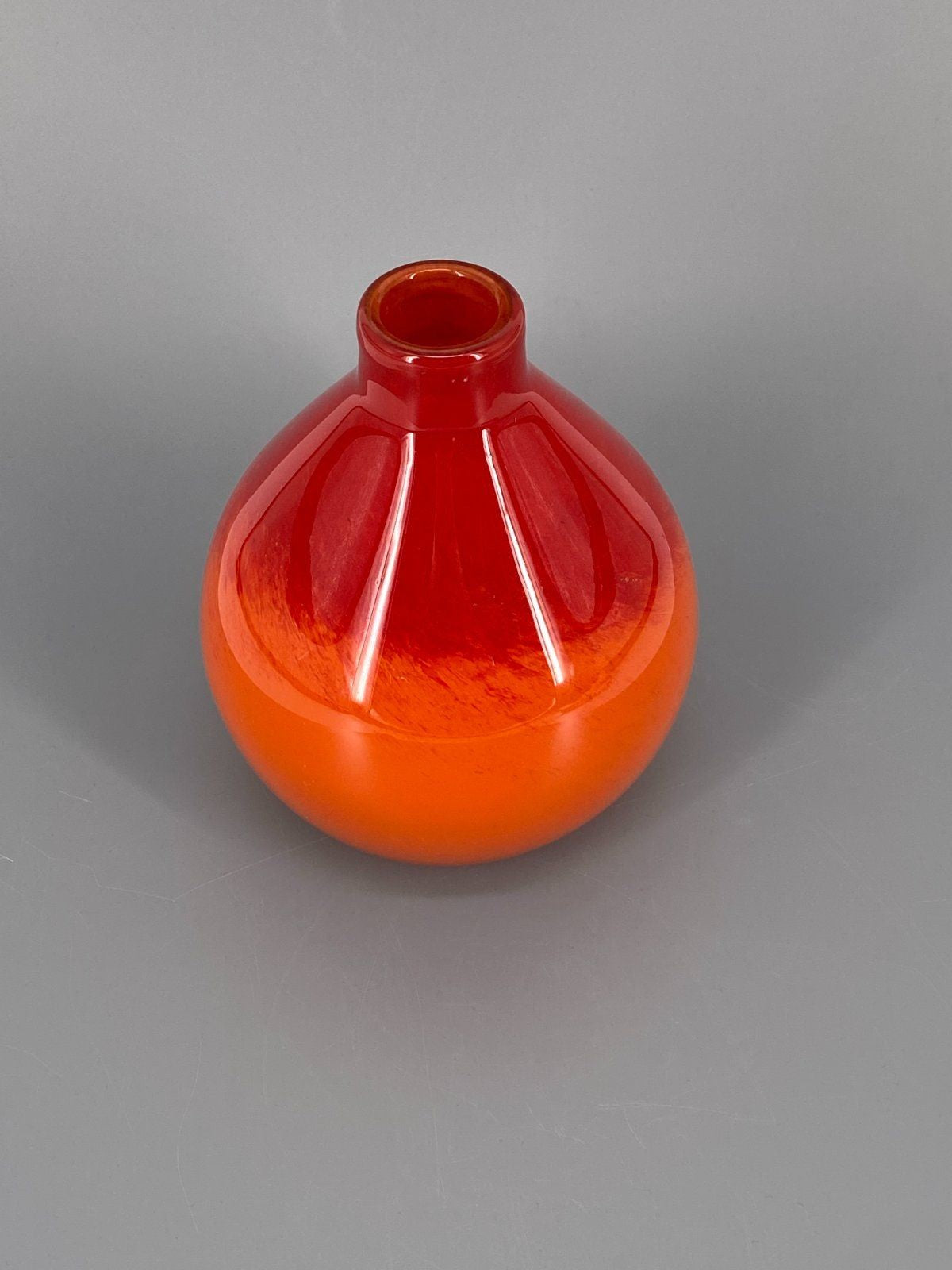 * GROßE GLAS VASE MUNDGEBLASEN ORANGE ROT VERLAUF VINTAGE DESIGN