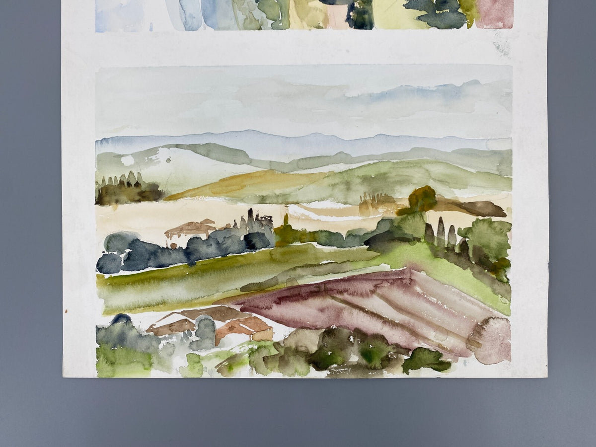 *AQUARELLGEMÄLDE ITALIEN LANDSCHAFT MEDITERRAN VILLEN SIGRID HANNSE UNIKAT 90ER