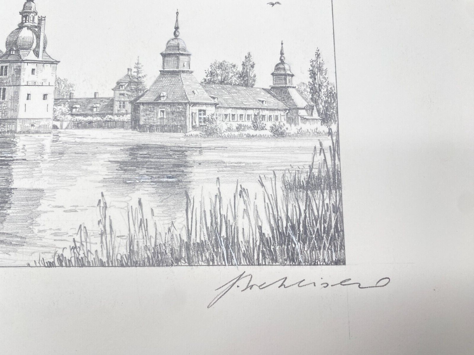 DEUTSCHER KÜNSTLER HEINZ WEHLISCH ZEICHNUNG SCHLOß LEMBECK DORSTEN HANDSIGNIERT