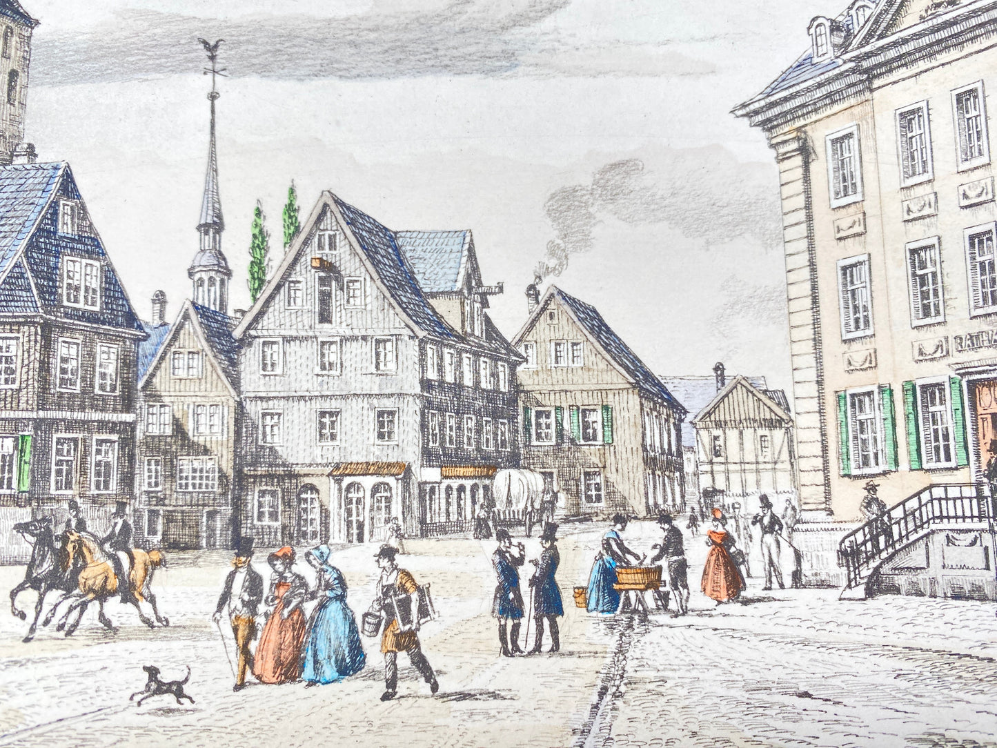 HEINZ WEHLISCH RADIERUNG MARKTPLATZ LENNEP REMSCHEID 1840 HANDSIGNIERT